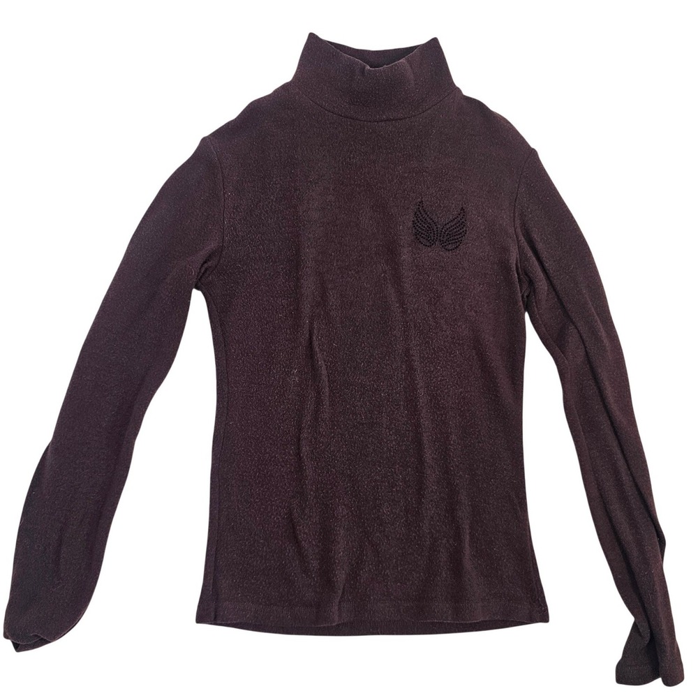 Perfectly Imperfect Brown Turtleneck‎ Long Sleeve Wing Logo Knit Top Womens